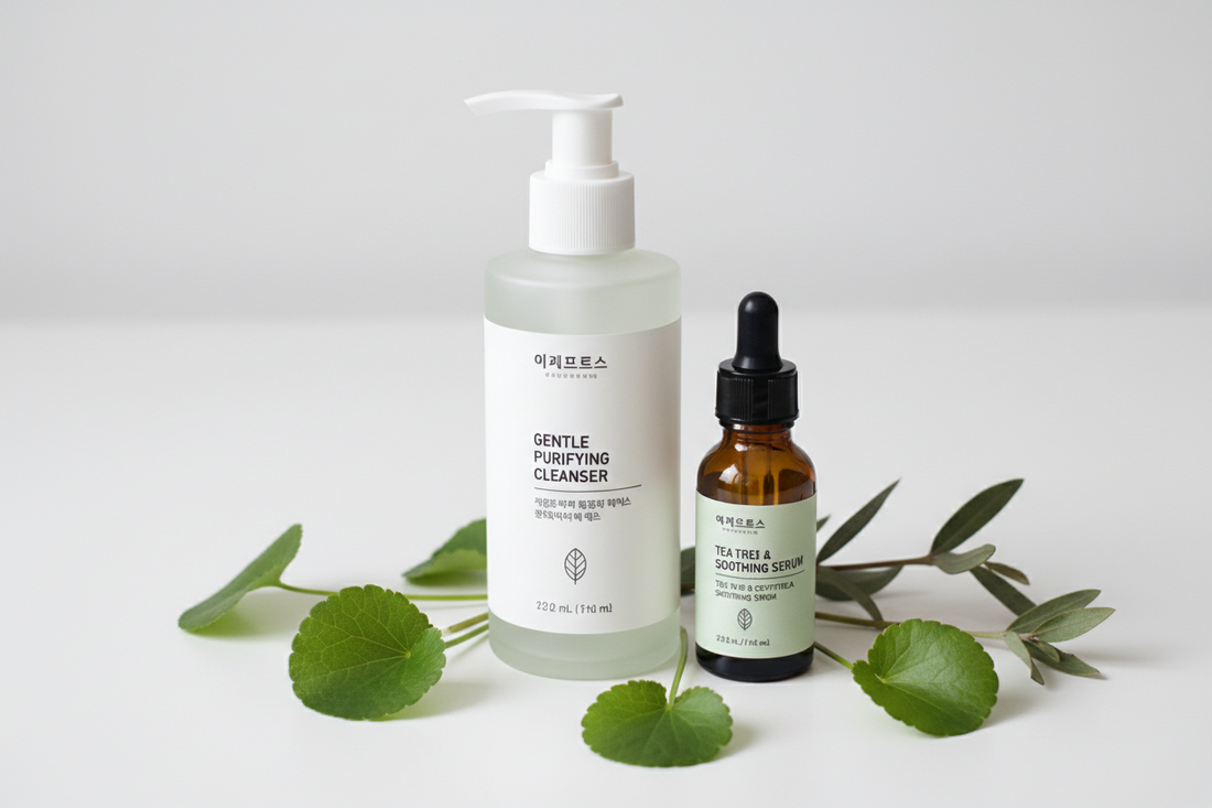 Koreaanse reiniger en tea tree serum voor acne-gevoelige huid met botanische ingredienten